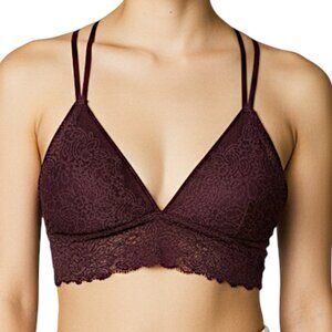 Aerie Burgundy Floral Lace Racerback Wireless Padded Bralette Women's Size M